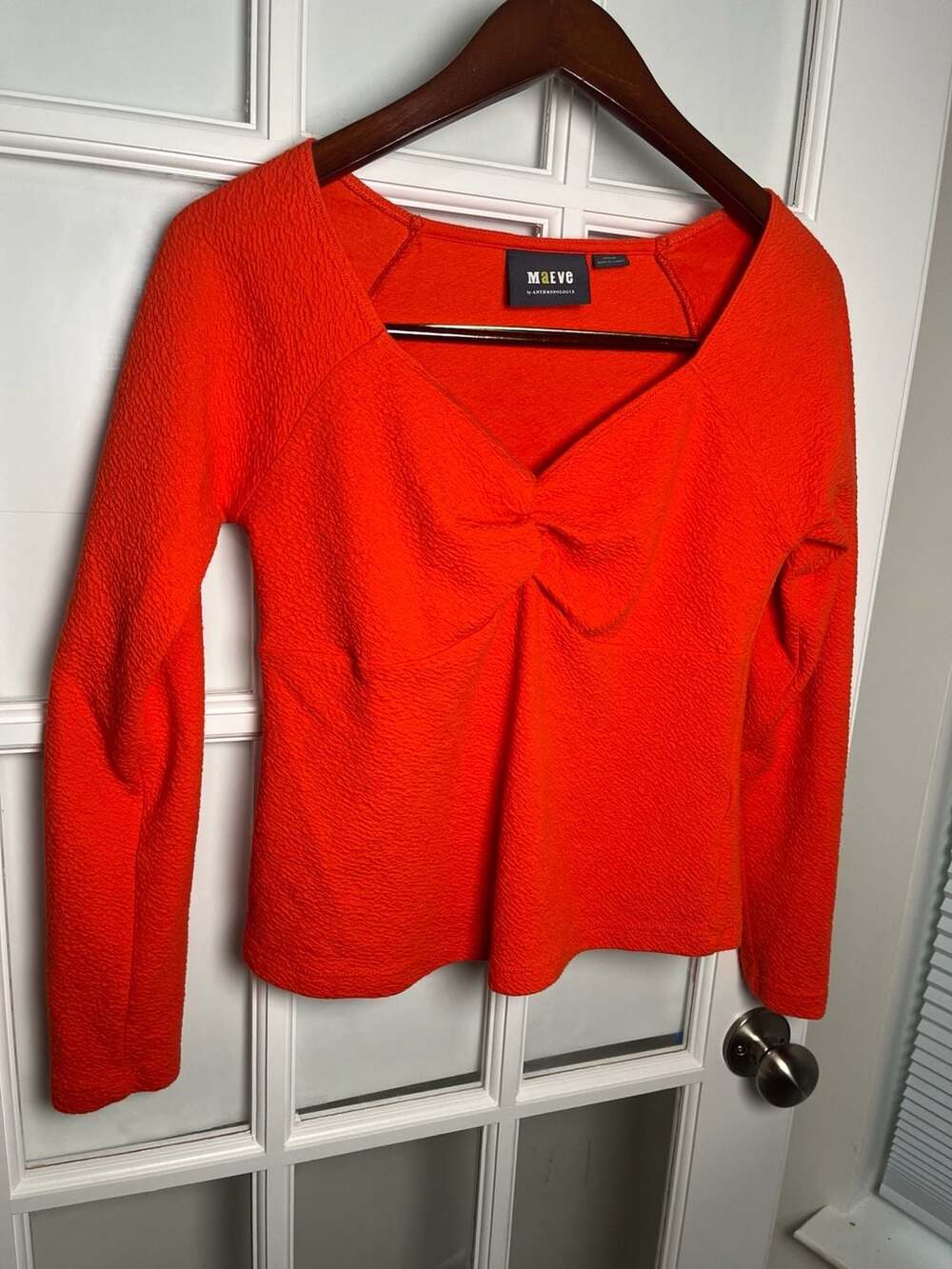 Maeve by Anthropologie Orange Textured Long Sleeve Sweetheart Top